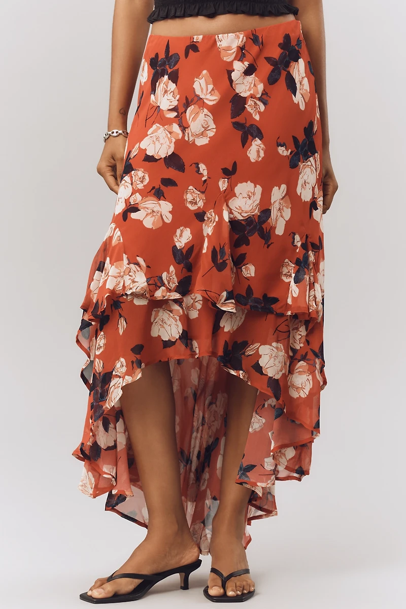 Maeve Asymmetric Ruffled High-Low Skirt