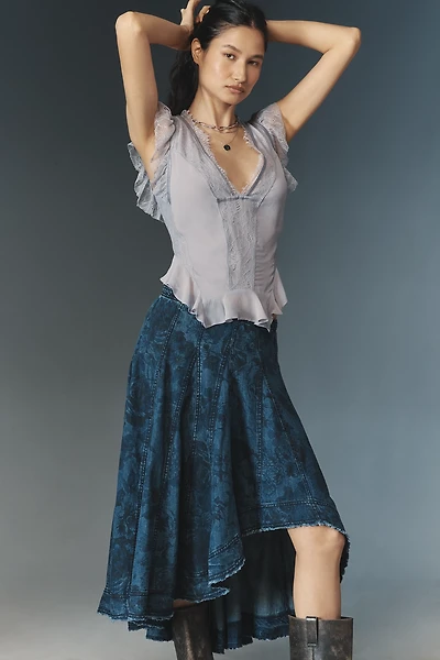 Pilcro Printed Denim Petticoat Midi Skirt
