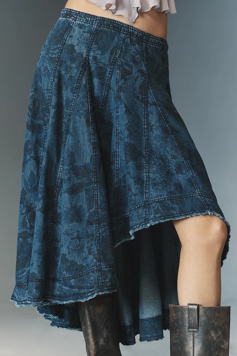 Pilcro Printed Denim Petticoat Midi Skirt
