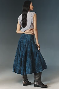Pilcro Printed Denim Petticoat Midi Skirt
