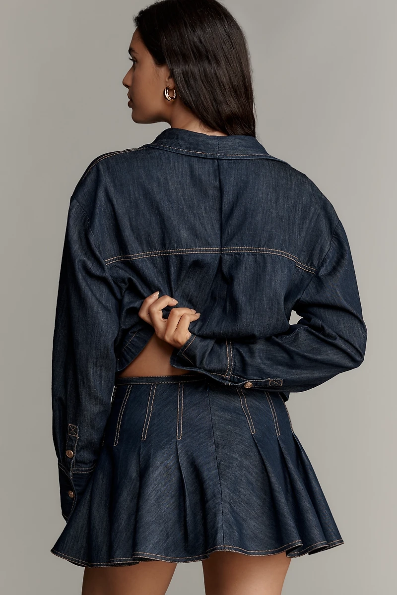 By Anthropologie Pleated Denim Mini Skirt