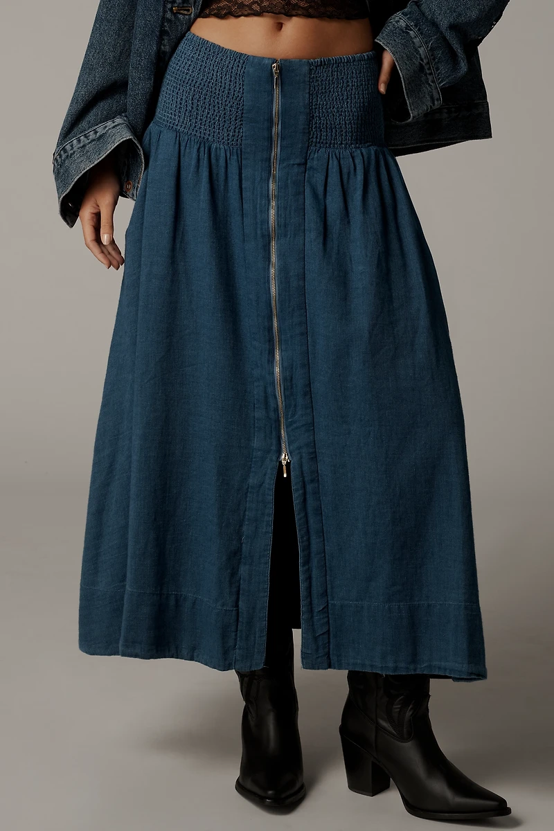 The Tommie Zip-Front Midi Skirt