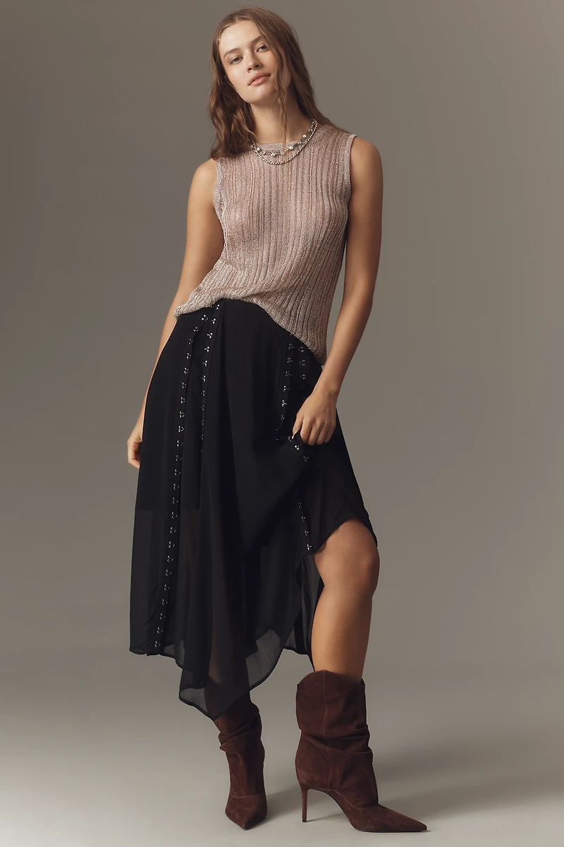 By Anthropologie Hook-and-Eye Sheer Midi Skirt