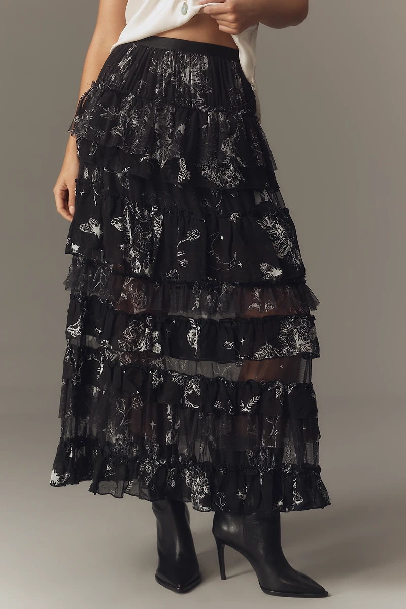 By Anthropologie Ruffled Tulle Petticoat Maxi Skirt