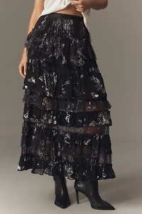 By Anthropologie Ruffled Tulle Petticoat Maxi Skirt