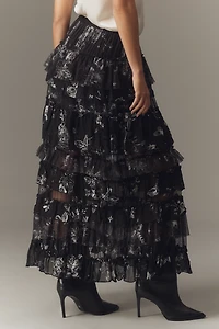 By Anthropologie Ruffled Tulle Petticoat Maxi Skirt