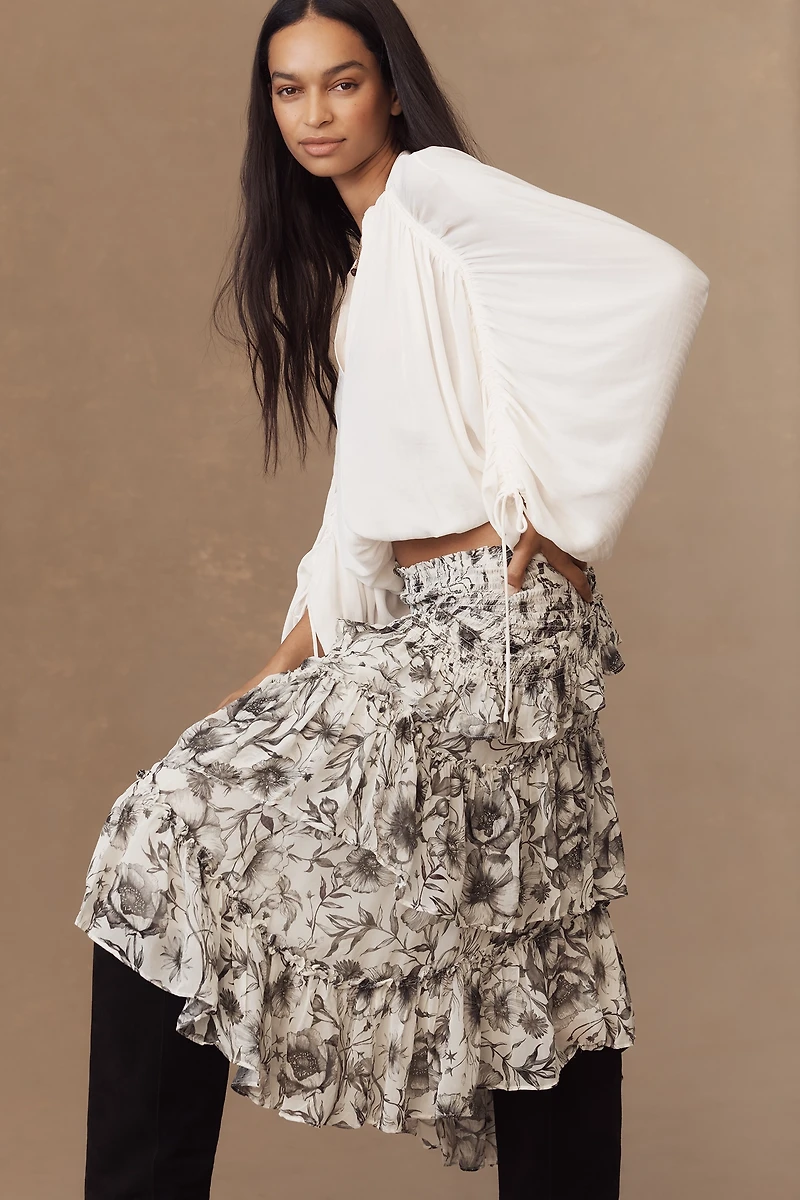 By Anthropologie Smocked Tiered Midi Skirt