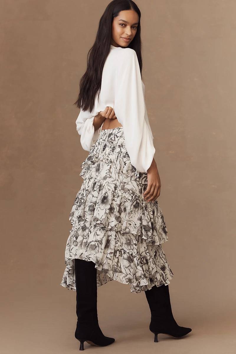 By Anthropologie Smocked Tiered Midi Skirt