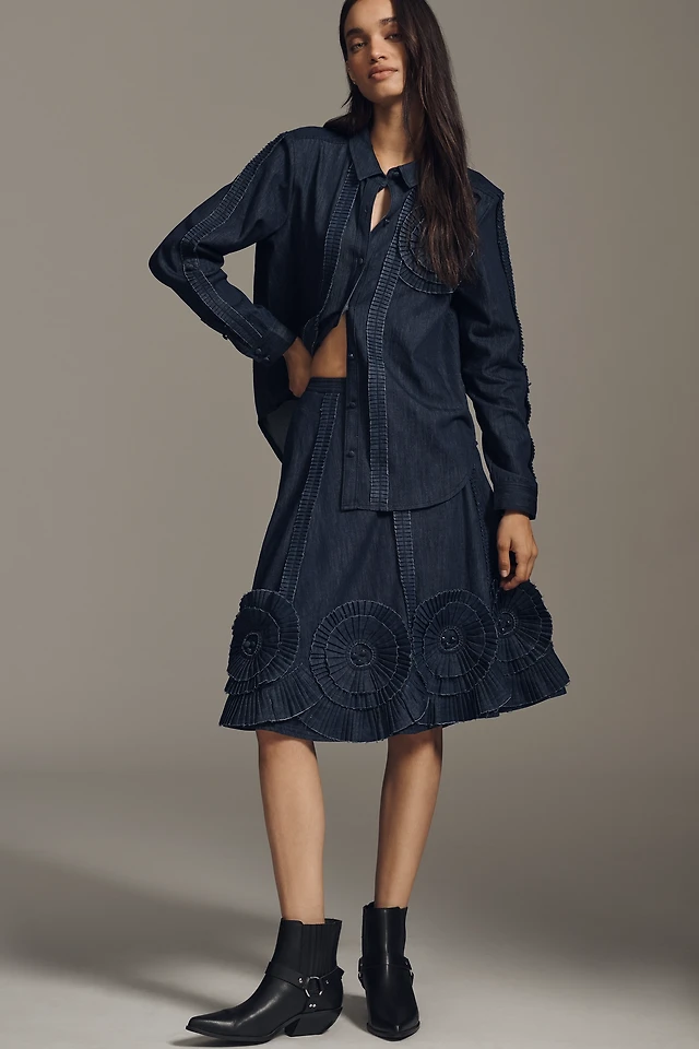 Pilcro Pleated Appliqu Denim Midi Skirt | The Summit