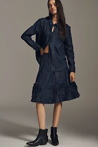 Pilcro Pleated Appliqué Denim Midi Skirt