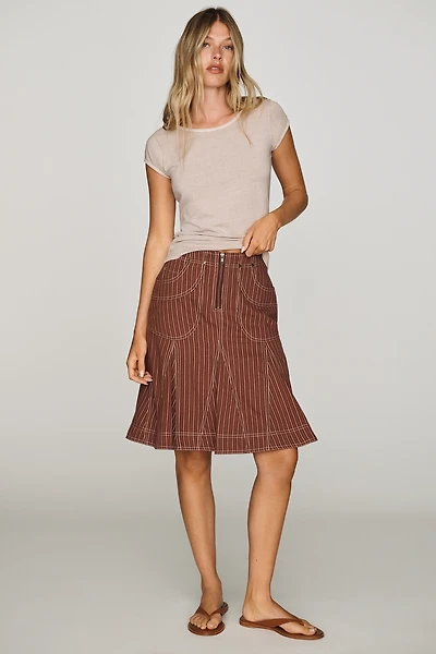 Pilcro Winona Fluted Denim Knee-Length Skirt