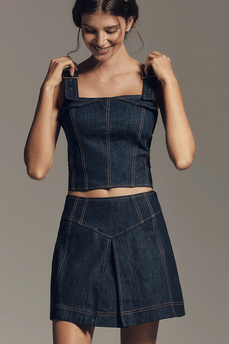 Maeve Pleated Denim Mini Skirt