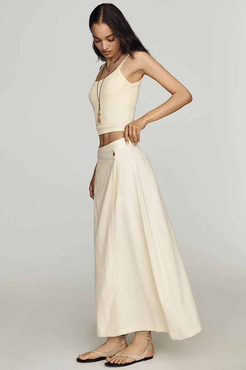 By Anthropologie Cotton Linen Wrap Maxi Skirt