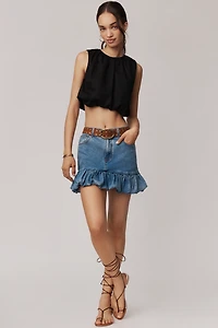 Siempre Naomi Denim Bubble-Hem Mini Skirt