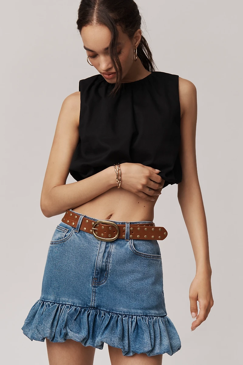 Siempre Naomi Denim Bubble-Hem Mini Skirt
