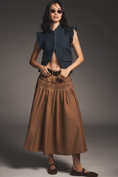 Theory Drop-Waist Accordion Yoke Midi Skirt