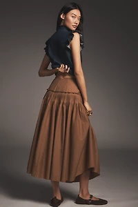 Theory Drop-Waist Accordion Yoke Midi Skirt