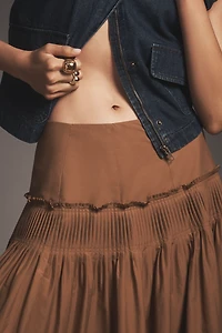 Theory Drop-Waist Accordion Yoke Midi Skirt