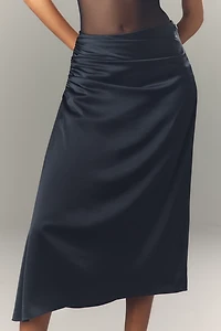Theory Ruched Satin Midi Skirt
