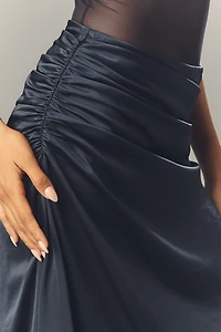 Theory Ruched Satin Midi Skirt