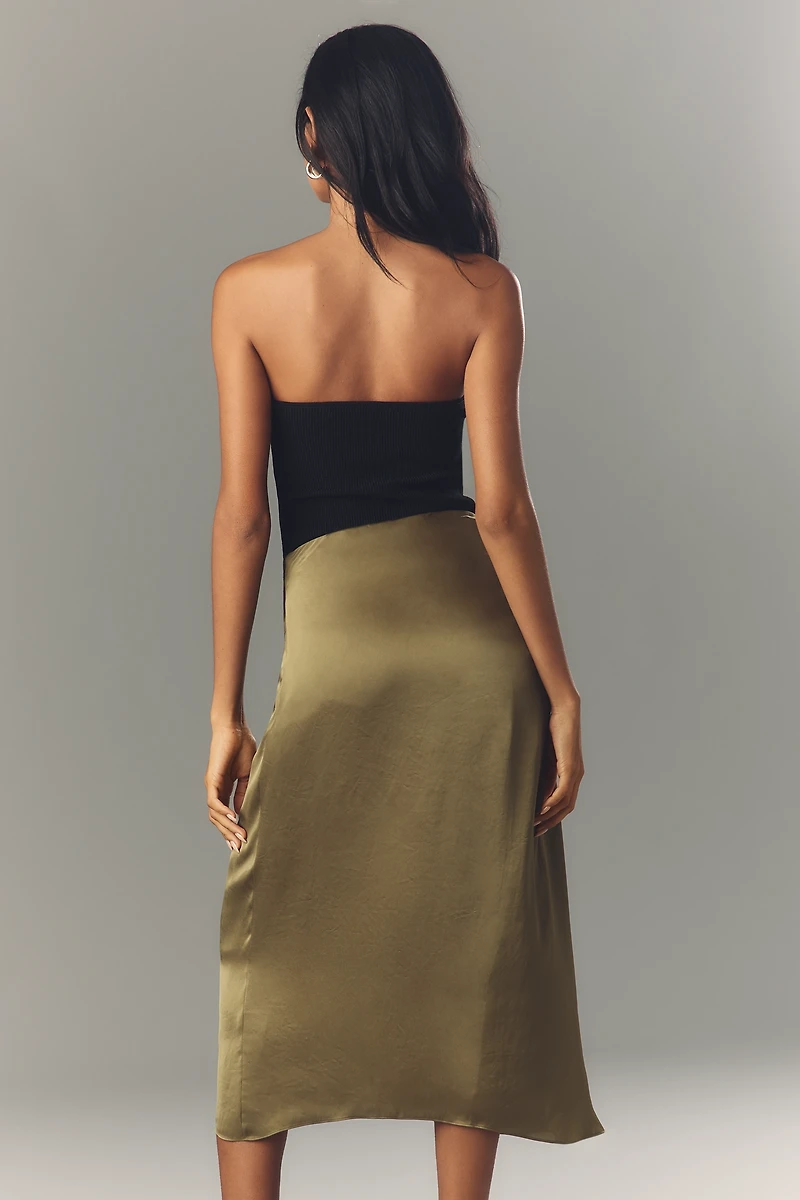 Theory Ruched Satin Midi Skirt