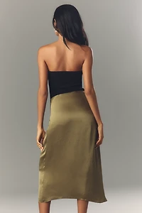 Theory Ruched Satin Midi Skirt