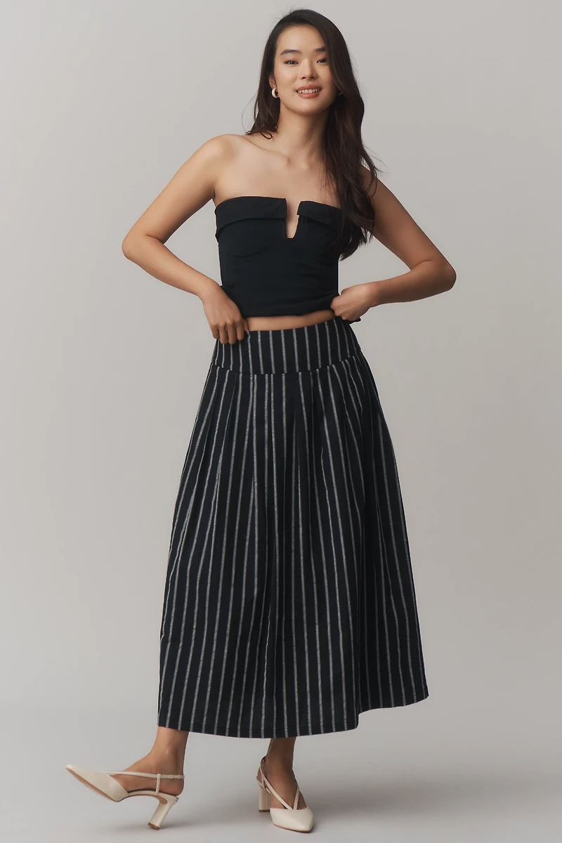 &.Layered Pinstripe A-Line Midi Skirt
