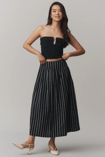 &.Layered Pinstripe A-Line Midi Skirt