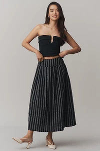 &.Layered Pinstripe A-Line Midi Skirt