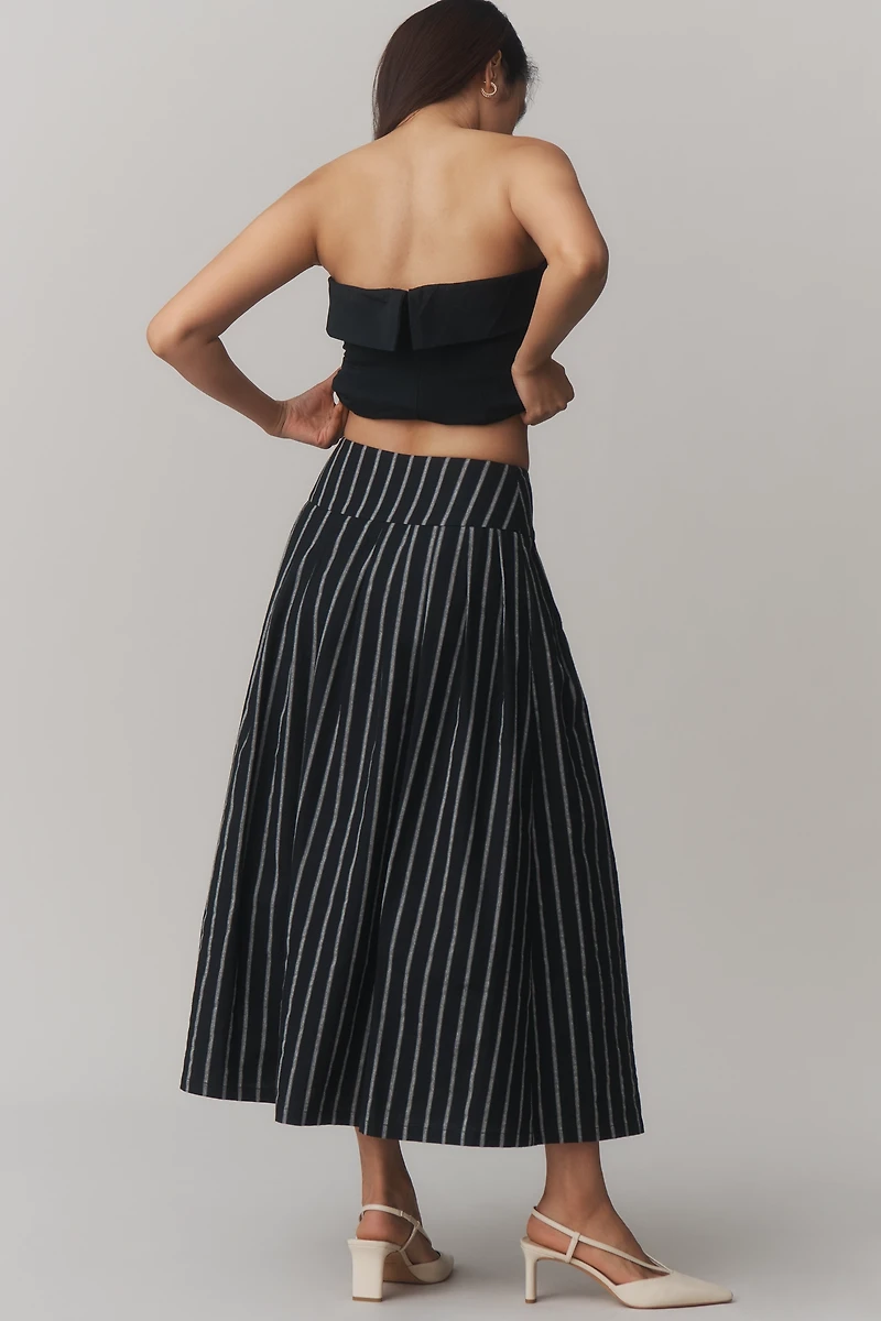 &.Layered Pinstripe A-Line Midi Skirt
