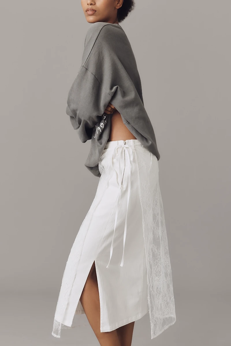 &.Layered Lace Slip Midi Skirt