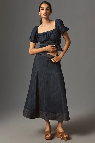 Pilcro Denim Godet Maxi Skirt