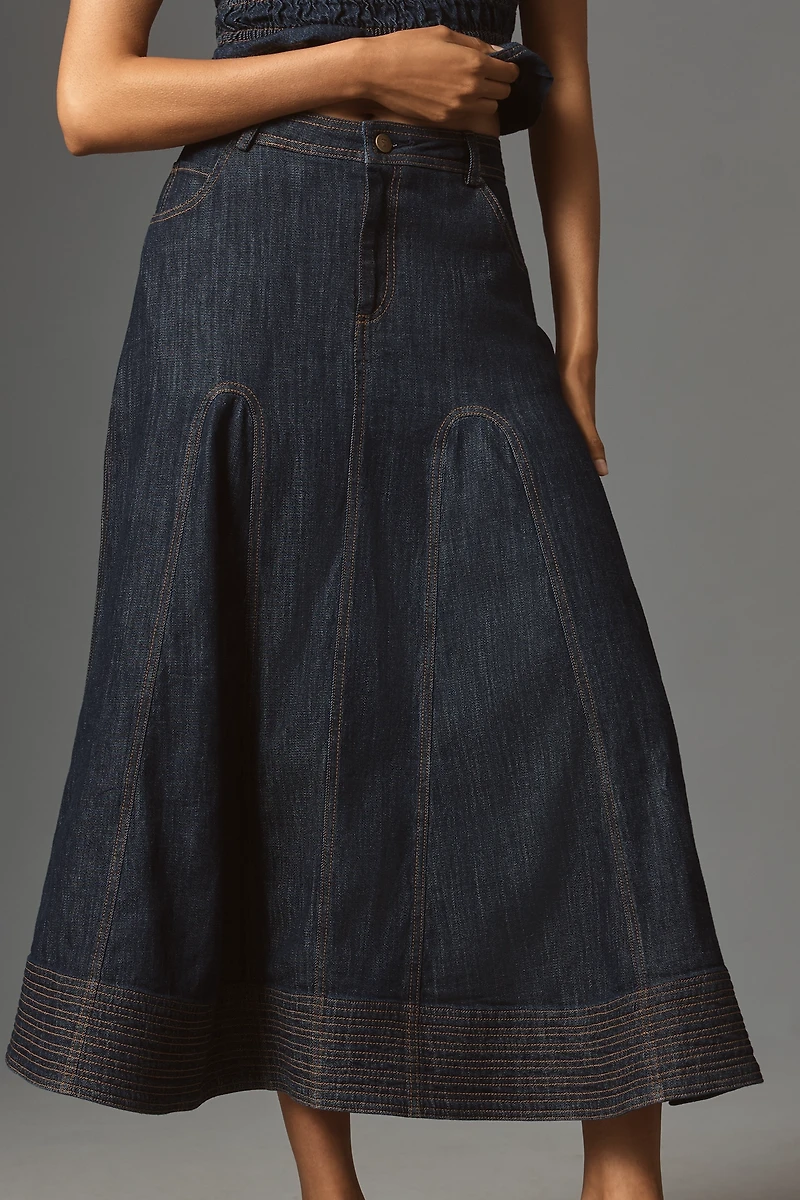 Pilcro Denim Godet Midi Skirt