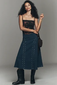 TT Studios Grommet Denim Midi Skirt