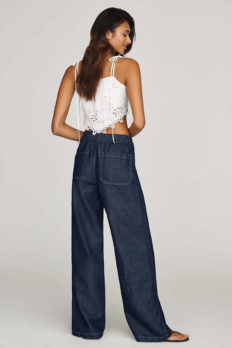 AG Adria Cinched Mid-Rise Wide-Leg Jeans