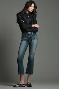 PAIGE Colette Petite High-Rise Raw-Hem Crop Flare Jeans