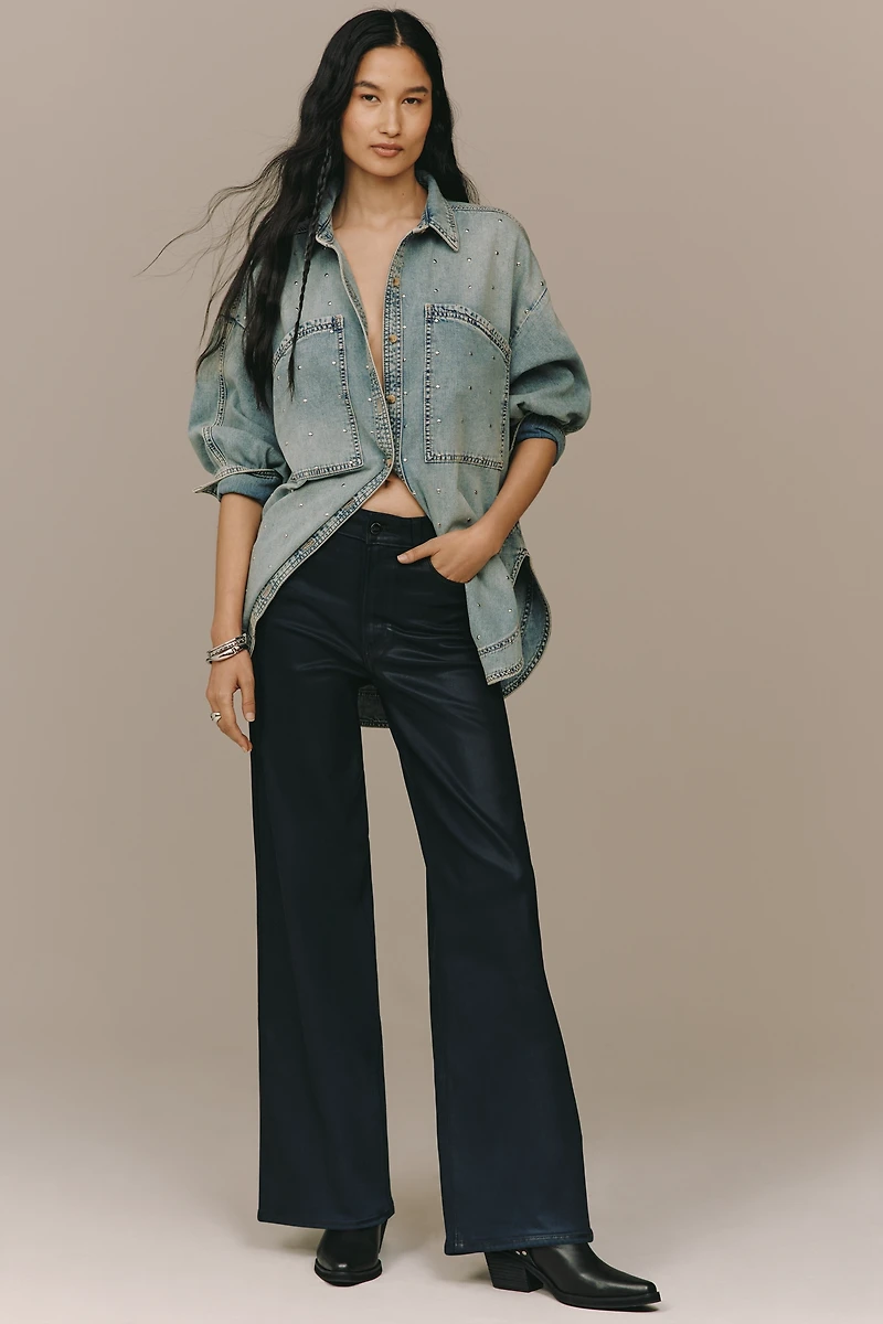 PAIGE Anessa Coated High-Rise Wide-Leg Jeans
