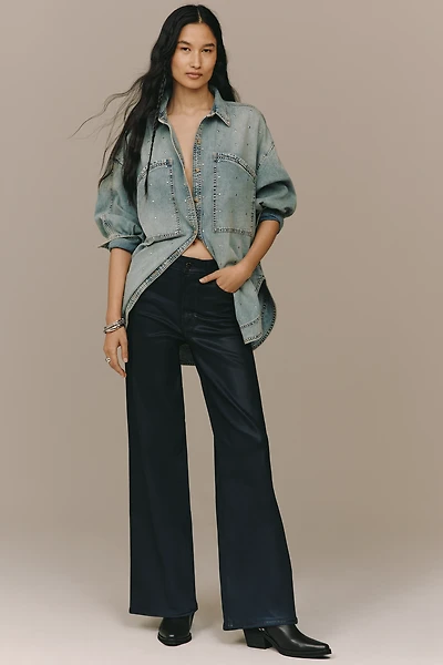 PAIGE Anessa Coated High-Rise Wide-Leg Jeans