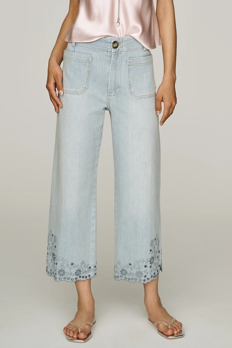 Colette Eyelet Crop Wide-Leg Jeans by Maeve