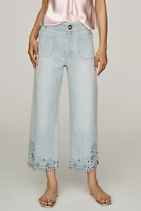 Colette Eyelet Crop Wide-Leg Jeans by Maeve