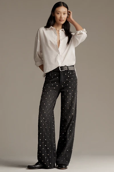 MOTHER The Studded Smoothie Sneak Mid-Rise Straight Jeans