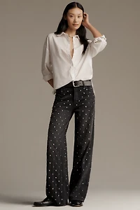 MOTHER The Studded Smoothie Sneak Mid-Rise Straight Jeans