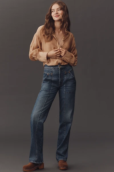 MOTHER The Riveter Rambler Zip Sneak High-Rise Straight Jeans