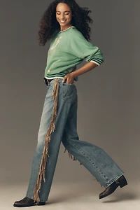 MOTHER Fringe Half Pipe Button Sneak High-Rise Wide-Leg Jeans