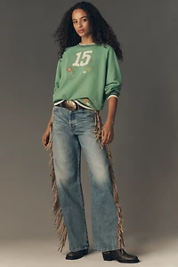 MOTHER Fringe Half Pipe Button Sneak High-Rise Wide-Leg Jeans