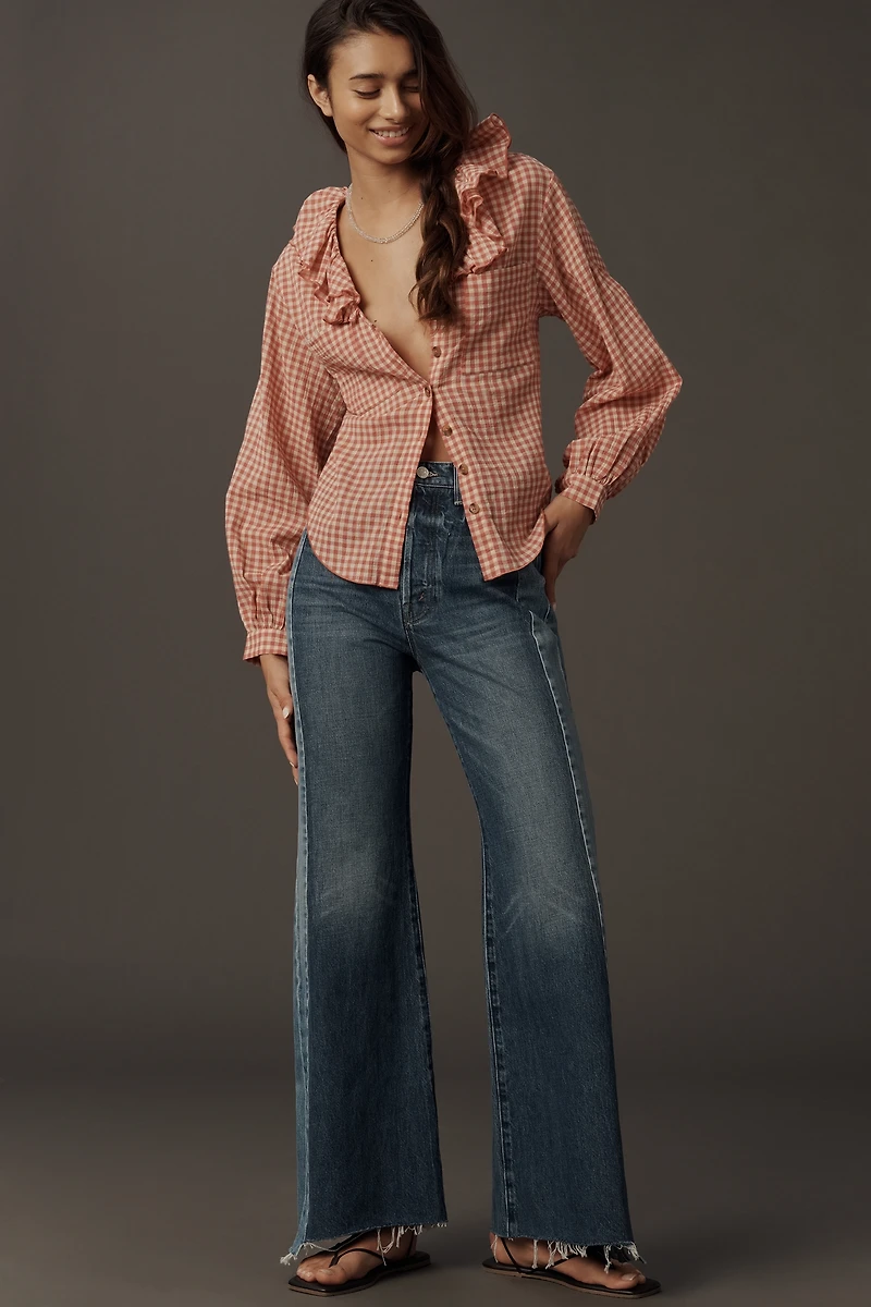 MOTHER The Tux Sidestepper Sneak Fray High-Rise Wide-Leg Jeans