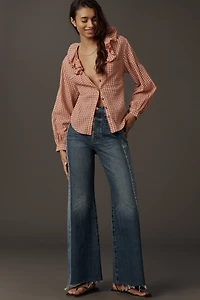 MOTHER The Tux Sidestepper Sneak Fray High-Rise Wide-Leg Jeans