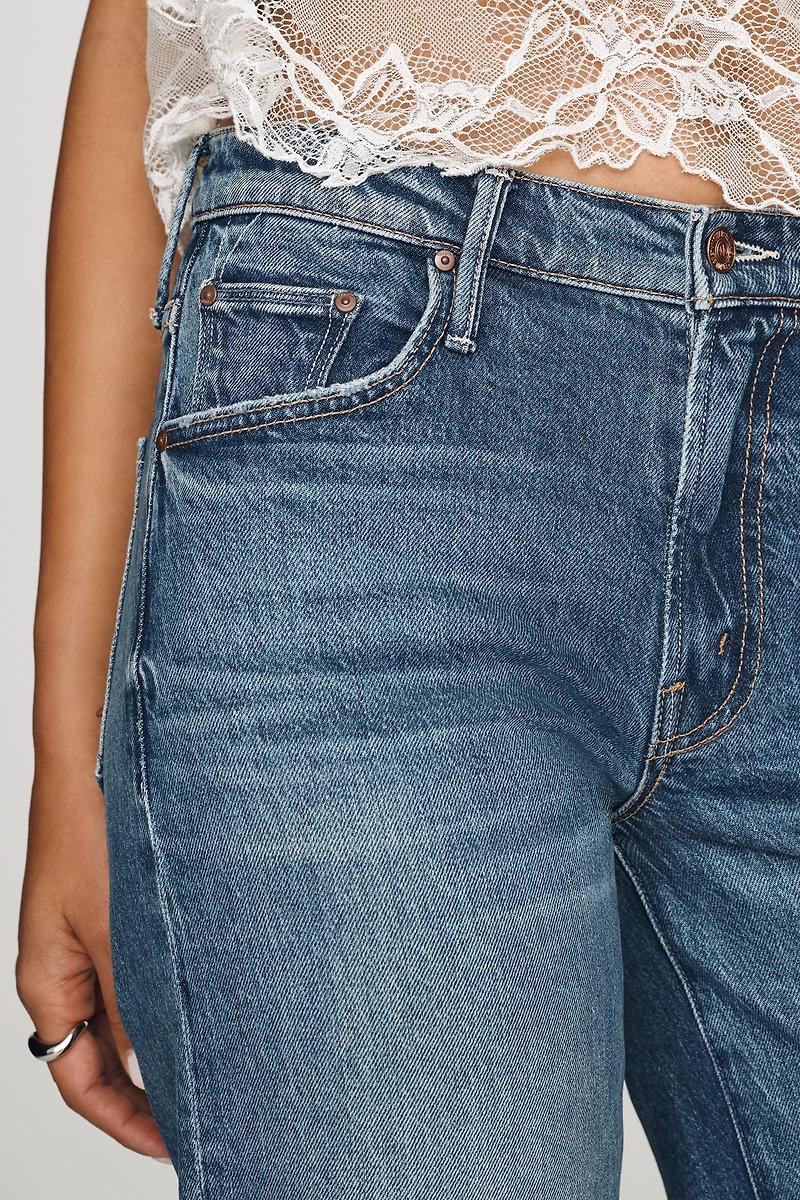 MOTHER Maven Mid-Rise Cropped Wide-Leg Jeans