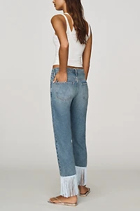 MOTHER Relish Fringed Low-Rise Cropped Straight-Leg Jeans