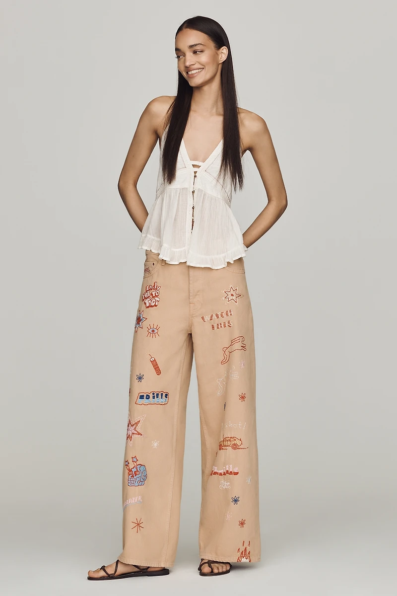 MOTHER Double Dip Nacho Mid-Rise Wide-Leg Ankle Jeans
